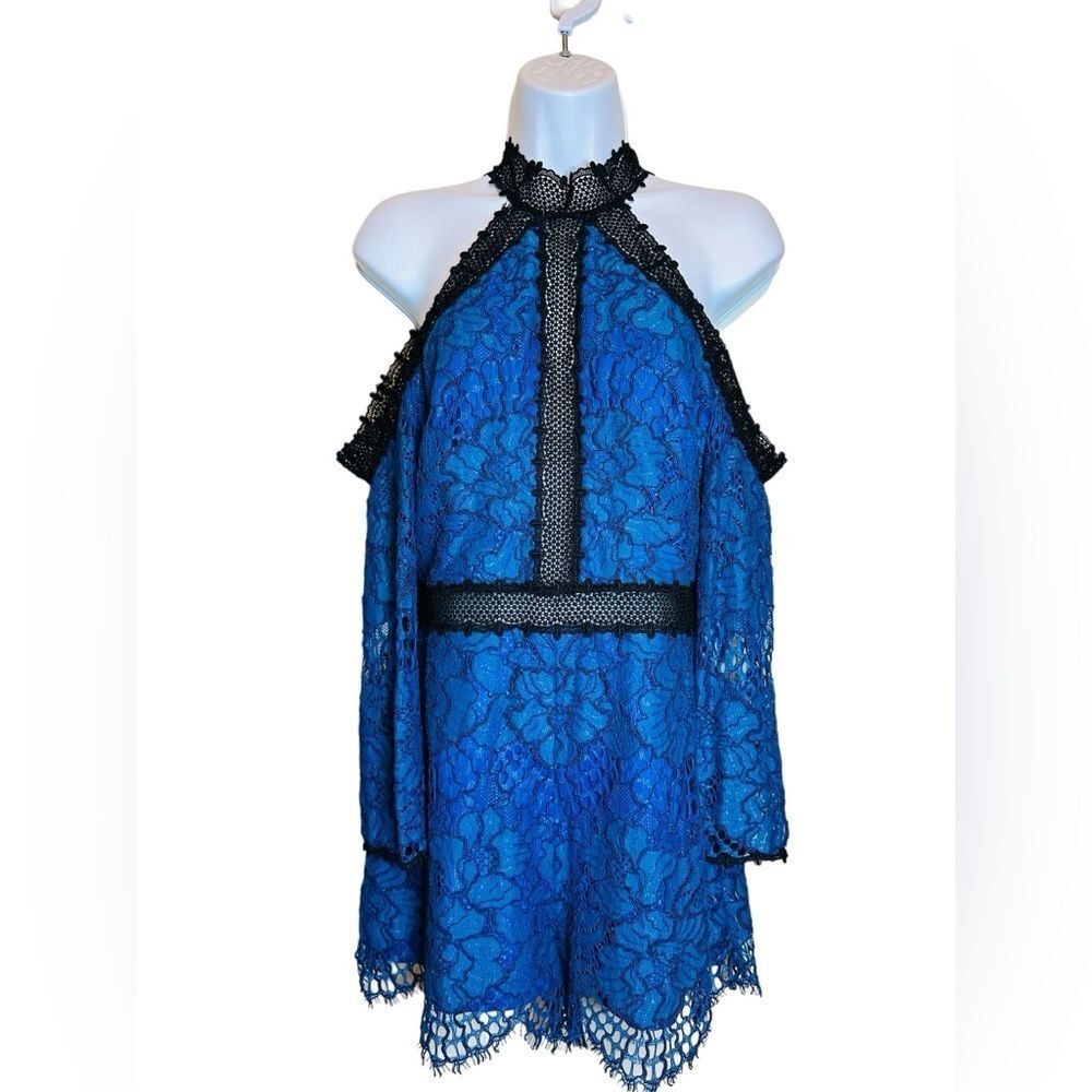 ALEXIS Royal Blue Lily All Over Lace Leda Romper Cutout Cocktail Size MediumNWOT